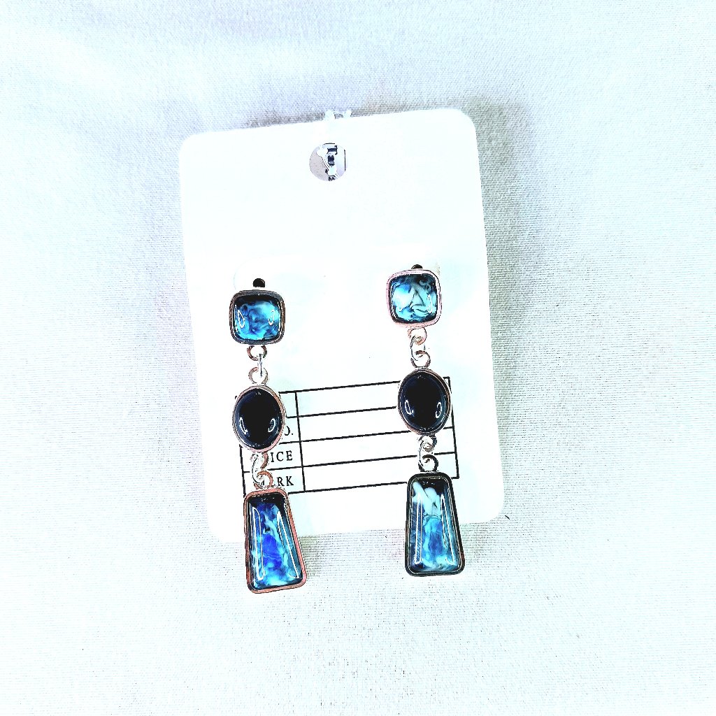 New Long Marble Blue Earrings